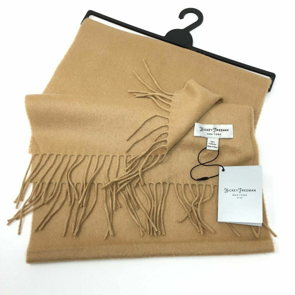 NWT Hickey Freeman New York 100% Cashmere Scarf Camel Fringe Warm Winter $179 - Picture 2 of 4